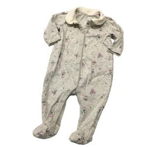 Baby Gap Baby Girl Footies sz 0-3 m gray floral design peter pan collar